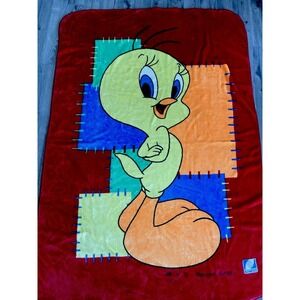 Vintage RARE Novatex Warner Bros Looney Tunes Tweety Bird Plush Blanket Twin Bed